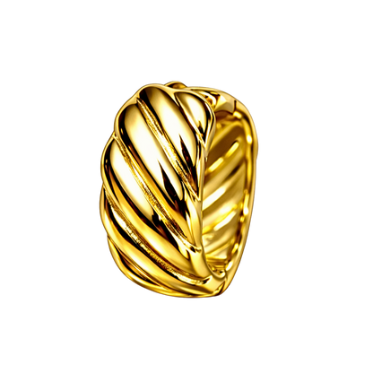 Close-up of 18K gold plated sterling silver earrings, highlighting the sculpted vintage leaf pattern and fine jewelry craftsmanship