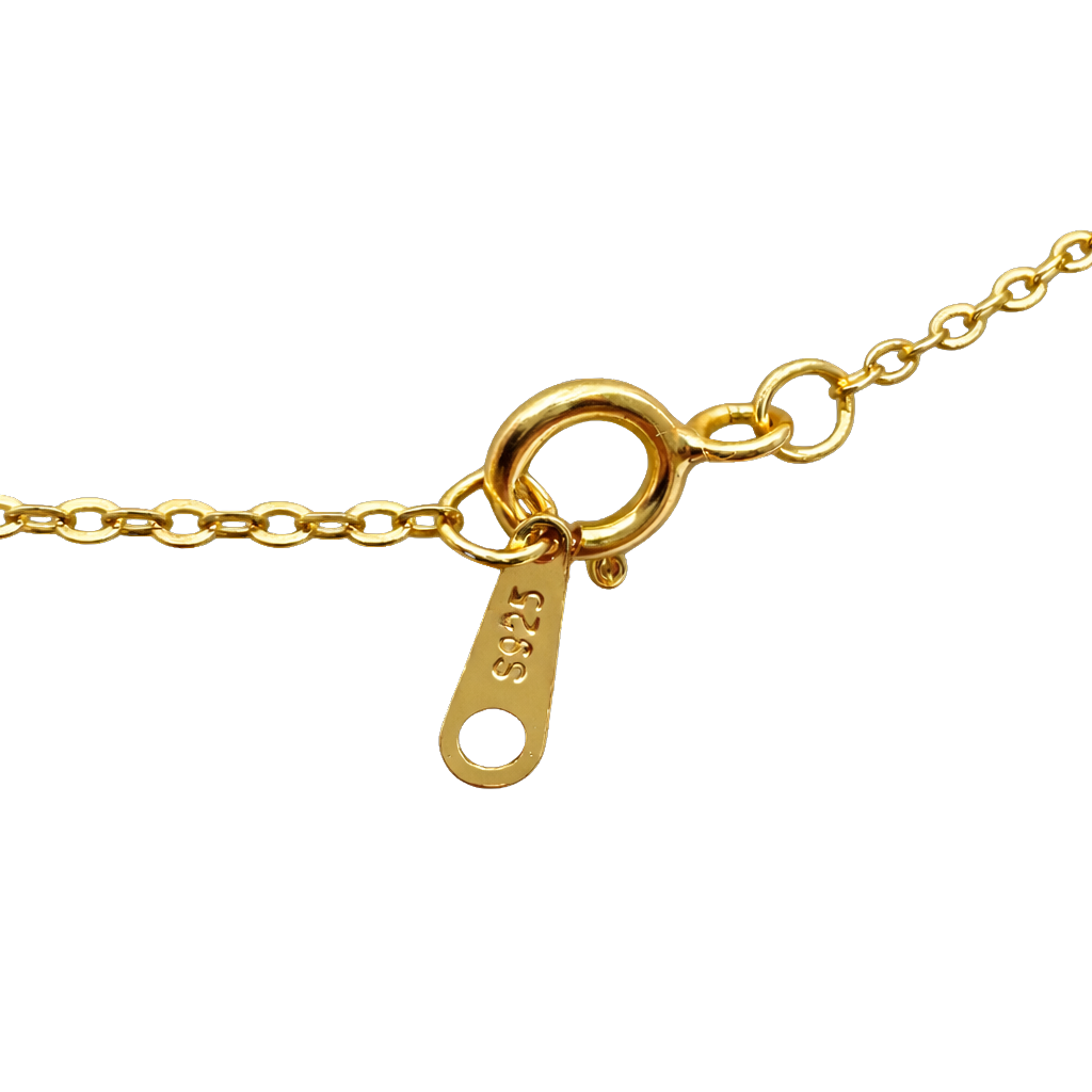 Detailed view of the double chain design on this 14k gold plated sterling silver necklace jewelry.