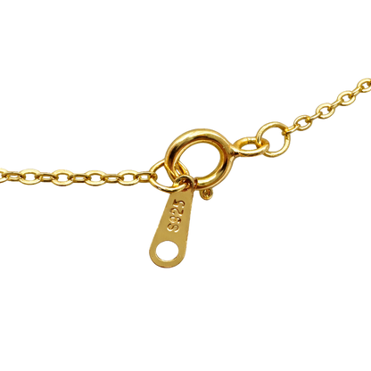 Detailed view of the double chain design on this 14k gold plated sterling silver necklace jewelry.