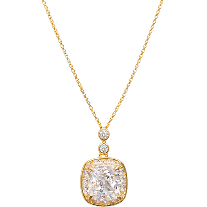 Close-up of Marissa gold zircon pendant necklace, S925 sterling silver base with rich 18k gold plating and radiant sparkle.