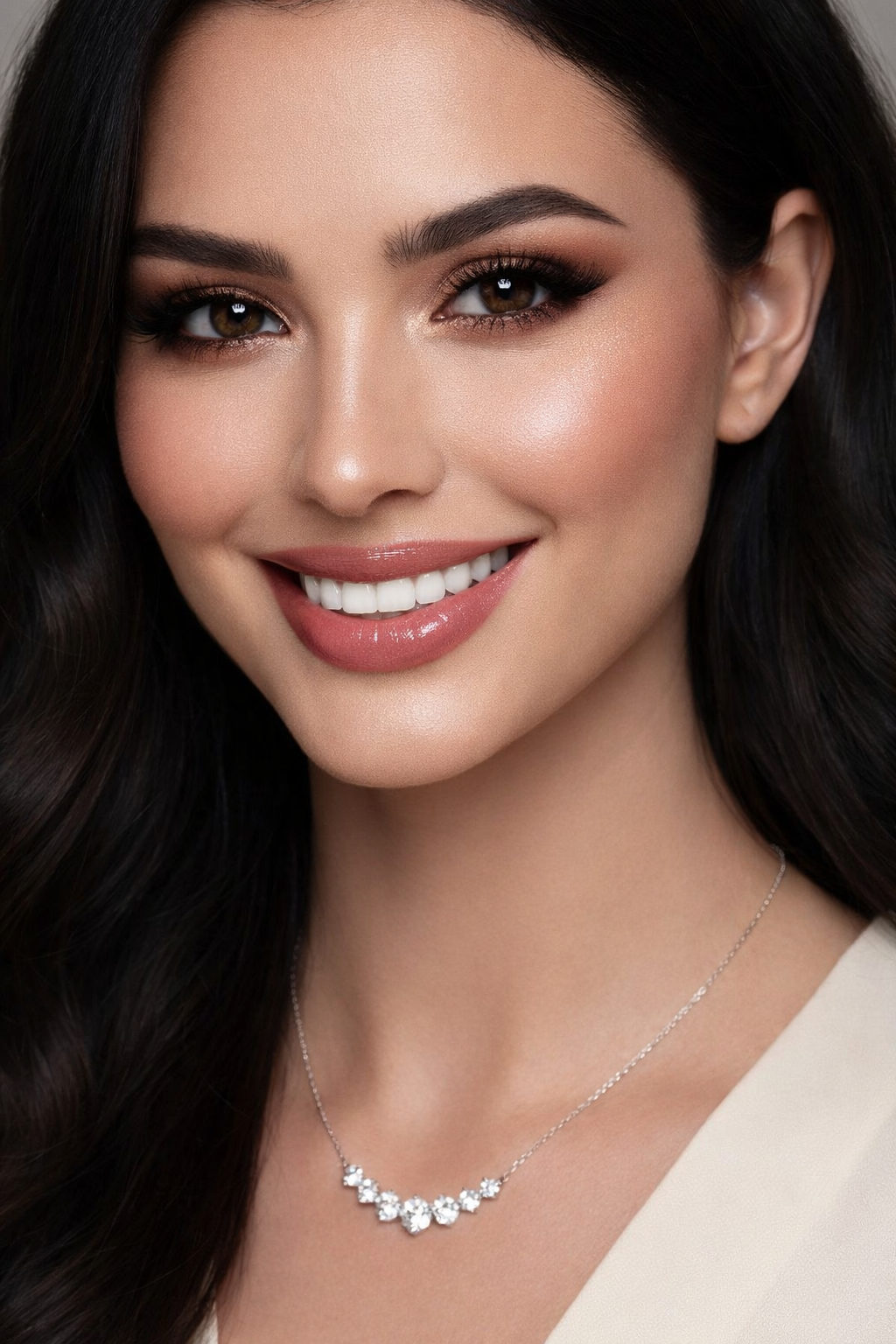 Liah silver necklace with diamond-like moissanite sparkle, VVS1 D color stones set in sterling silver jewelry.