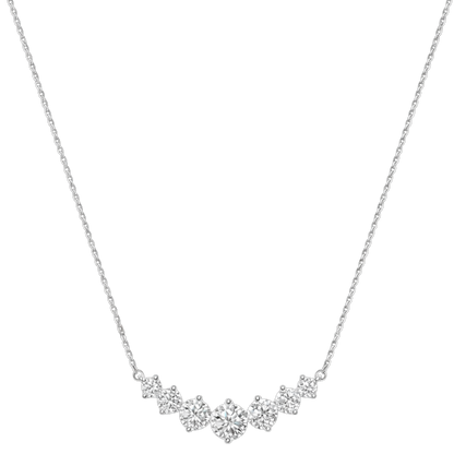 Front view of Liah moissanite sterling silver necklace in rhodium plated finish, featuring 1.7ct VVS1 D color stones in fine silver jewelry design.