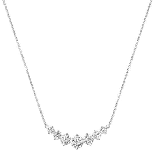 Front view of Liah moissanite sterling silver necklace in rhodium plated finish, featuring 1.7ct VVS1 D color stones in fine silver jewelry design.