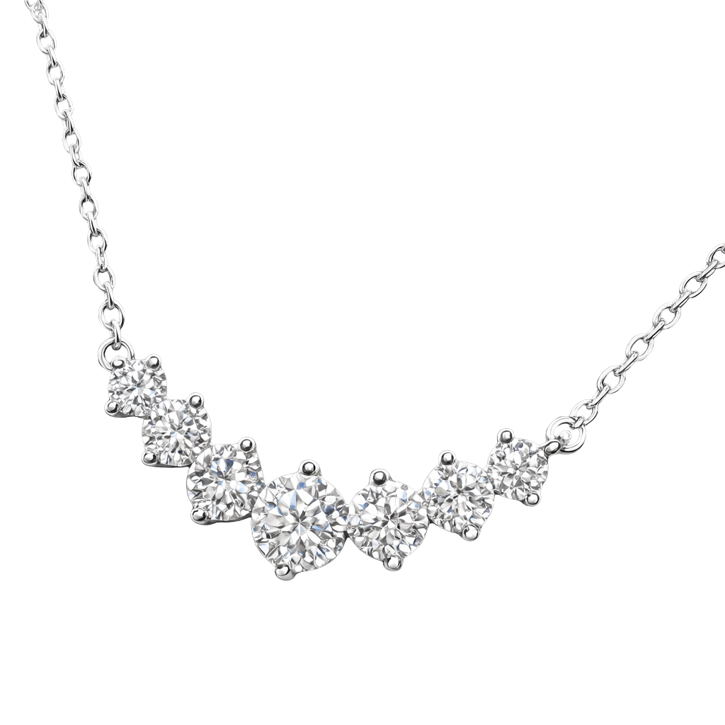 Close-up detail of moissanite stones on Liah sterling silver necklace, highlighting VVS1 clarity and D color brilliance in rhodium plated silver jewelry.