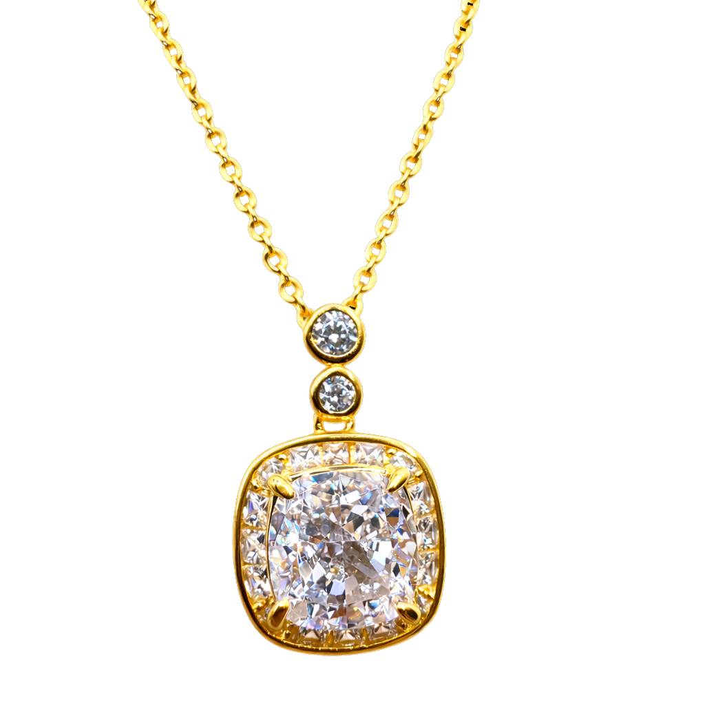 Marissa 18k gold plated sterling silver necklace with square zircon pendant, elegant fine jewelry with modern minimalist design.