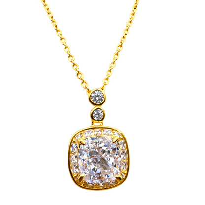 Marissa 18k gold plated sterling silver necklace with square zircon pendant, elegant fine jewelry with modern minimalist design.
