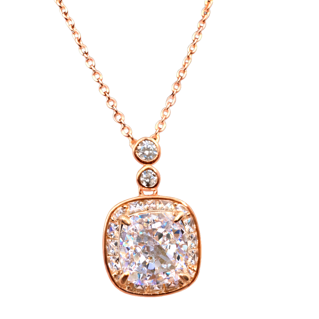 Marissa rose gold plated sterling silver necklace featuring a square zircon pendant, soft elegant jewelry with modern shine.
