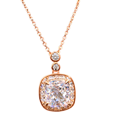 Marissa rose gold plated sterling silver necklace featuring a square zircon pendant, soft elegant jewelry with modern shine.