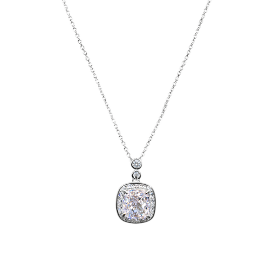 Marissa sterling silver necklace crafted from S925 silver with rhodium plated finish, featuring a square zircon pendant on a delicate chain, elegant minimalist jewelry.