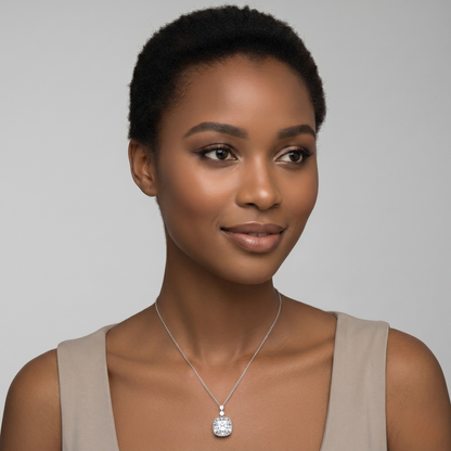 Detailed view of Marissa S925 sterling silver square silver zircon necklace, sleek frame highlighting the clarity and brilliance of the zircon stone.