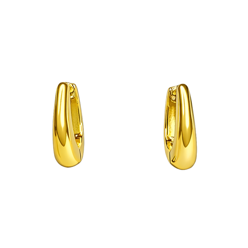 Pair view of Mia minimalist sterling silver hoop earrings in gold finish, showcasing their modern elegant style.