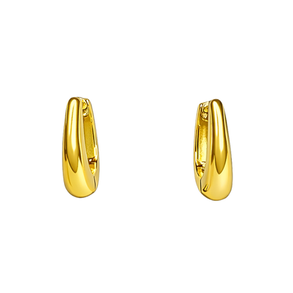Pair view of Mia minimalist sterling silver hoop earrings in gold finish, showcasing their modern elegant style.
