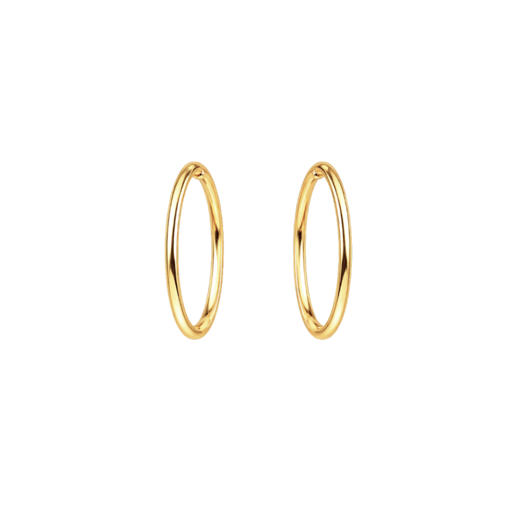 Front view of Olivia S925 sterling silver thin hoop earrings with 18K gold plating and classic minimalist design.