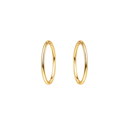 Front view of Olivia S925 sterling silver thin hoop earrings with 18K gold plating and classic minimalist design.