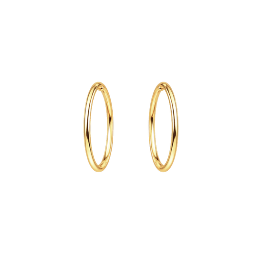 Front view of Olivia S925 sterling silver thin hoop earrings with 18K gold plating and classic minimalist design.