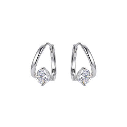 Sanya moissanite hoop earrings crafted in S925 sterling silver with rhodium plated finish, featuring D color VVS moissanite stone with lab grown diamond brilliance.