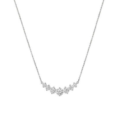 Front view of Sanya moissanite sterling silver necklace in rhodium plated finish, featuring 1.7ct VVS1 D color stones in fine silver jewelry design.