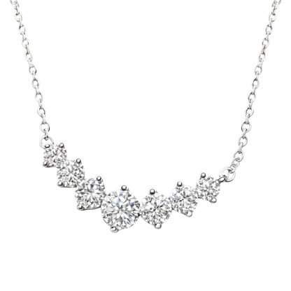 Close-up detail of moissanite stones on Sanya sterling silver necklace, highlighting VVS1 clarity and D color brilliance in rhodium plated silver jewelry.