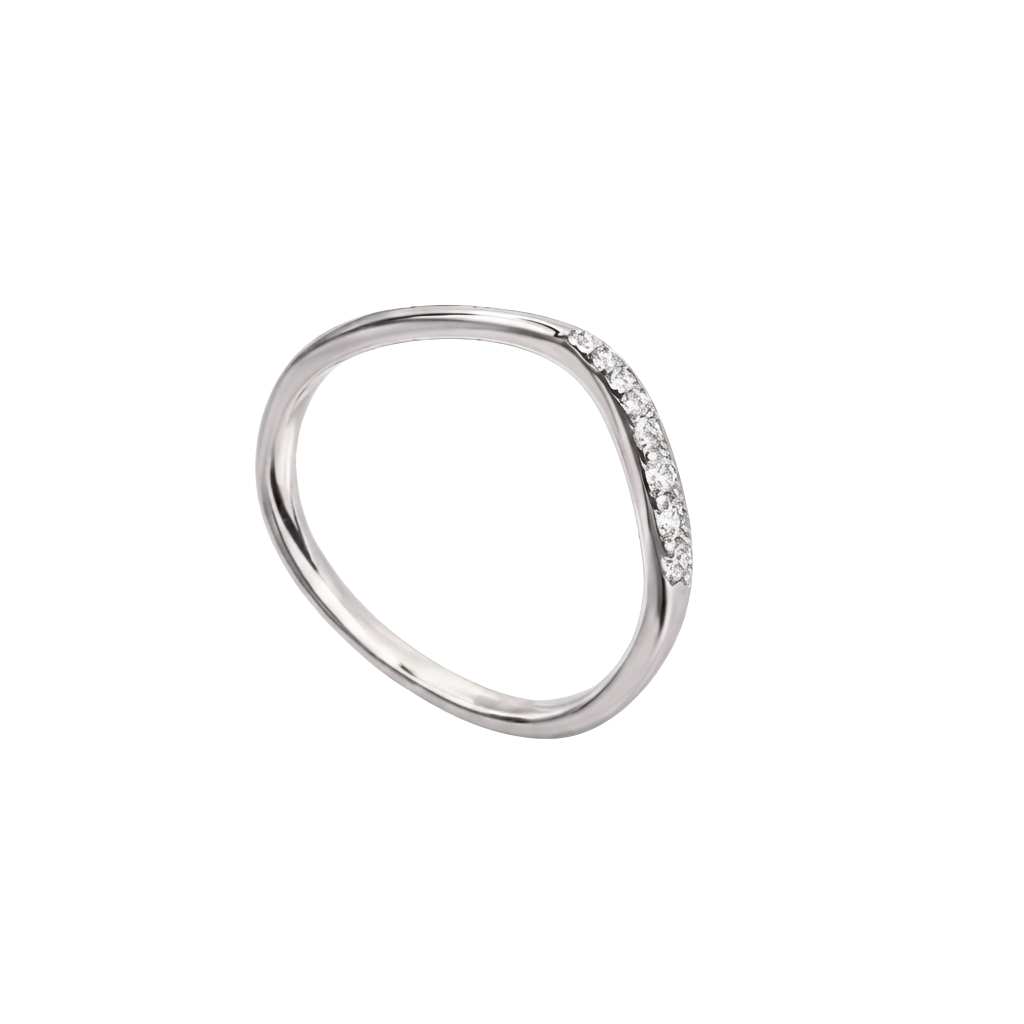 Macro shot focusing on the sparkling zircon stones set along the band.