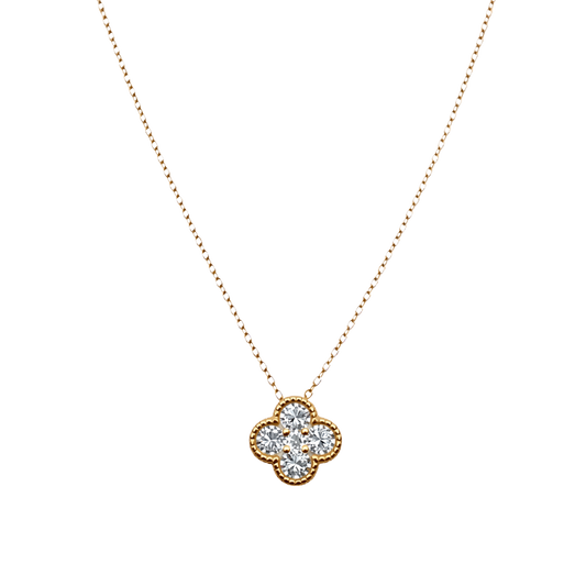 Stella clover zircon necklace made of sterling silver S925 with rich 18k gold plated finish and brilliant sparkling zircon stones.