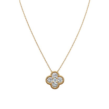 Stella clover zircon necklace made of sterling silver S925 with rich 18k gold plated finish and brilliant sparkling zircon stones.