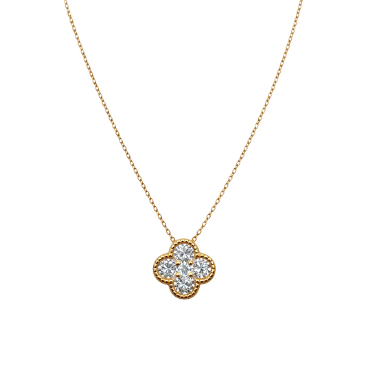 Stella clover zircon necklace made of sterling silver S925 with rich 18k gold plated finish and brilliant sparkling zircon stones.