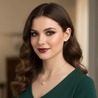 Luxury gold plated clover necklace with high sparkle zircon stones, sterling silver S925 base and timeless jewelry design.