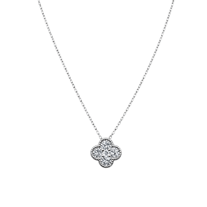 Stella clover zircon necklace crafted from sterling silver S925 with rhodium plated finish for bright shine and tarnish resistance.