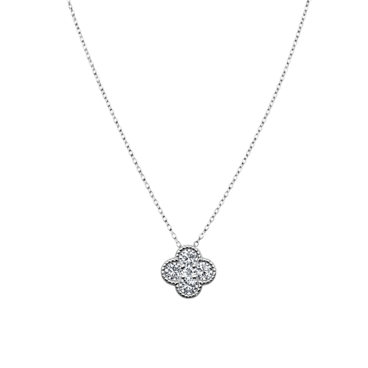 Stella clover zircon necklace crafted from sterling silver S925 with rhodium plated finish for bright shine and tarnish resistance.