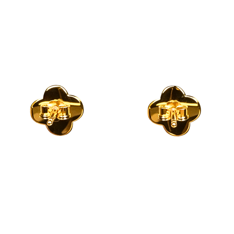 Pair of clover stud earrings crafted from sterling silver and gold plating, highlighting elegant proportions and luxury design.
