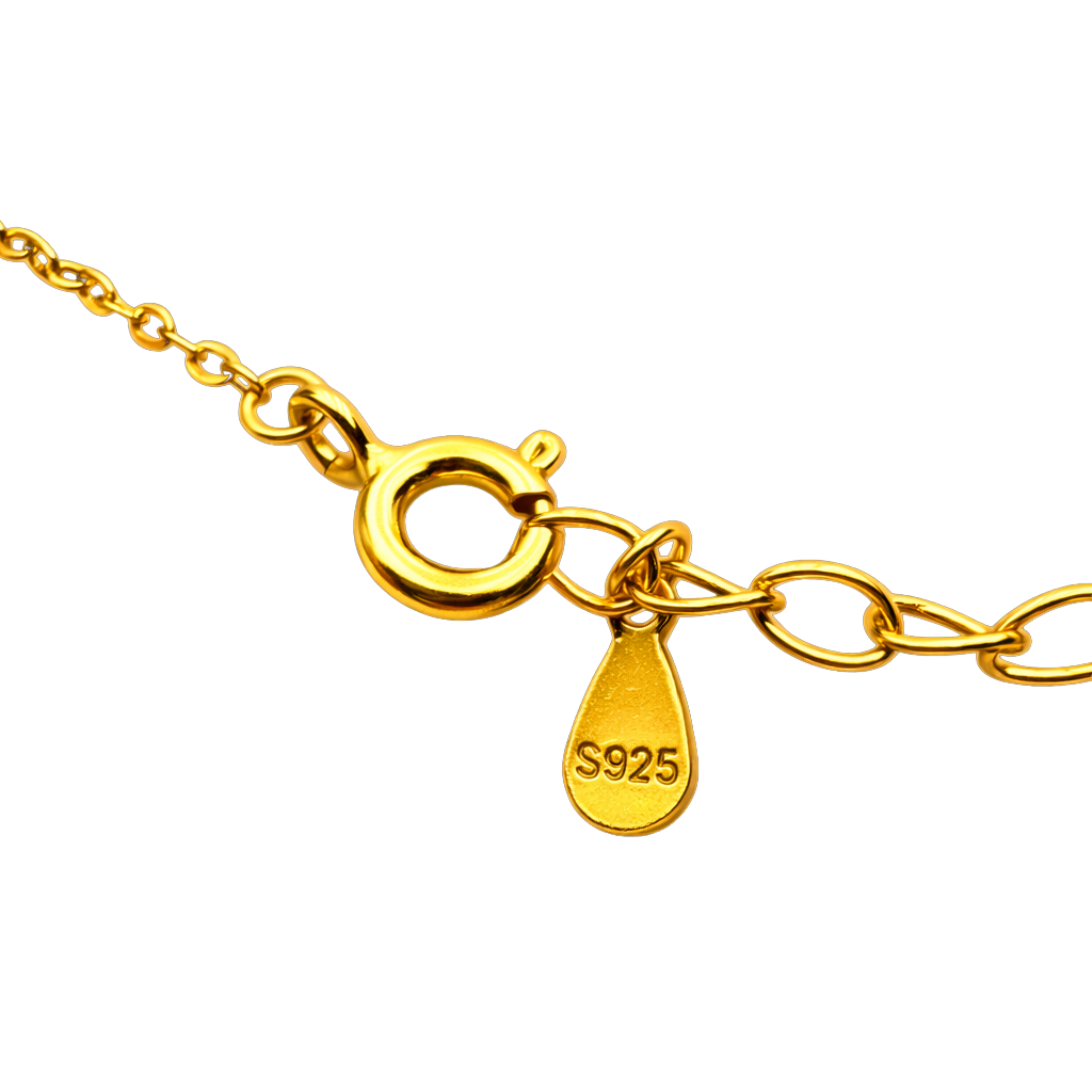 Close-up detail of zircon stones on the Valentina sterling silver interlocking rings necklace, highlighting the brilliance of the 18K gold plated jewelry design.