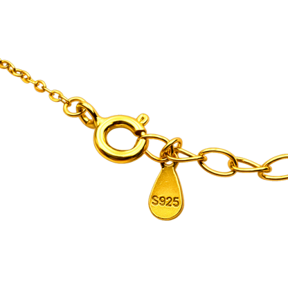 Close-up detail of zircon stones on the Valentina sterling silver interlocking rings necklace, highlighting the brilliance of the 18K gold plated jewelry design.